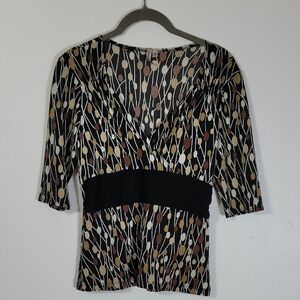 Vintage Susan Lawrence Womens Babydoll Top Size S Leaf Print Y2K VNeck